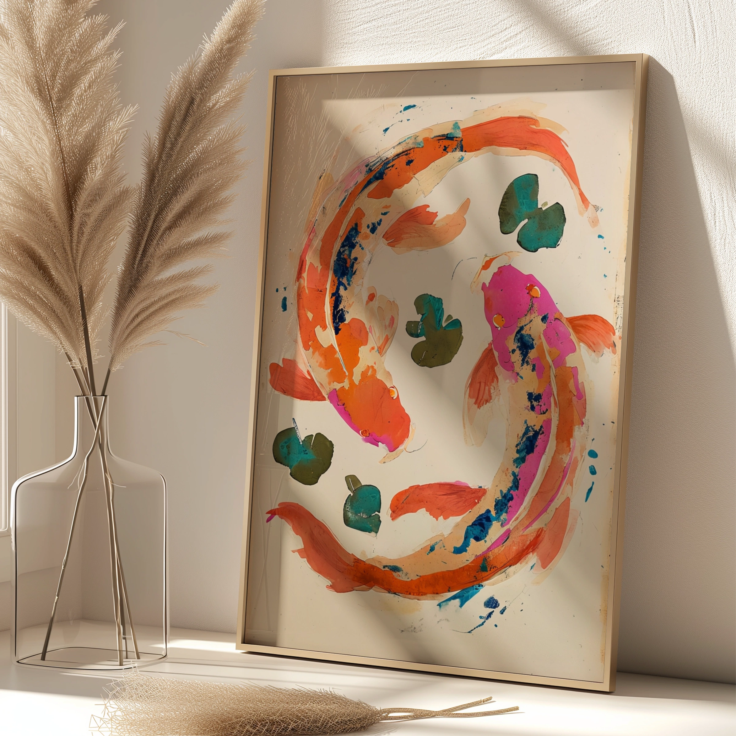 Koi Fish Wall Art, Japanese Koi Poster, Colourful Fish Print, Zen Home Decor