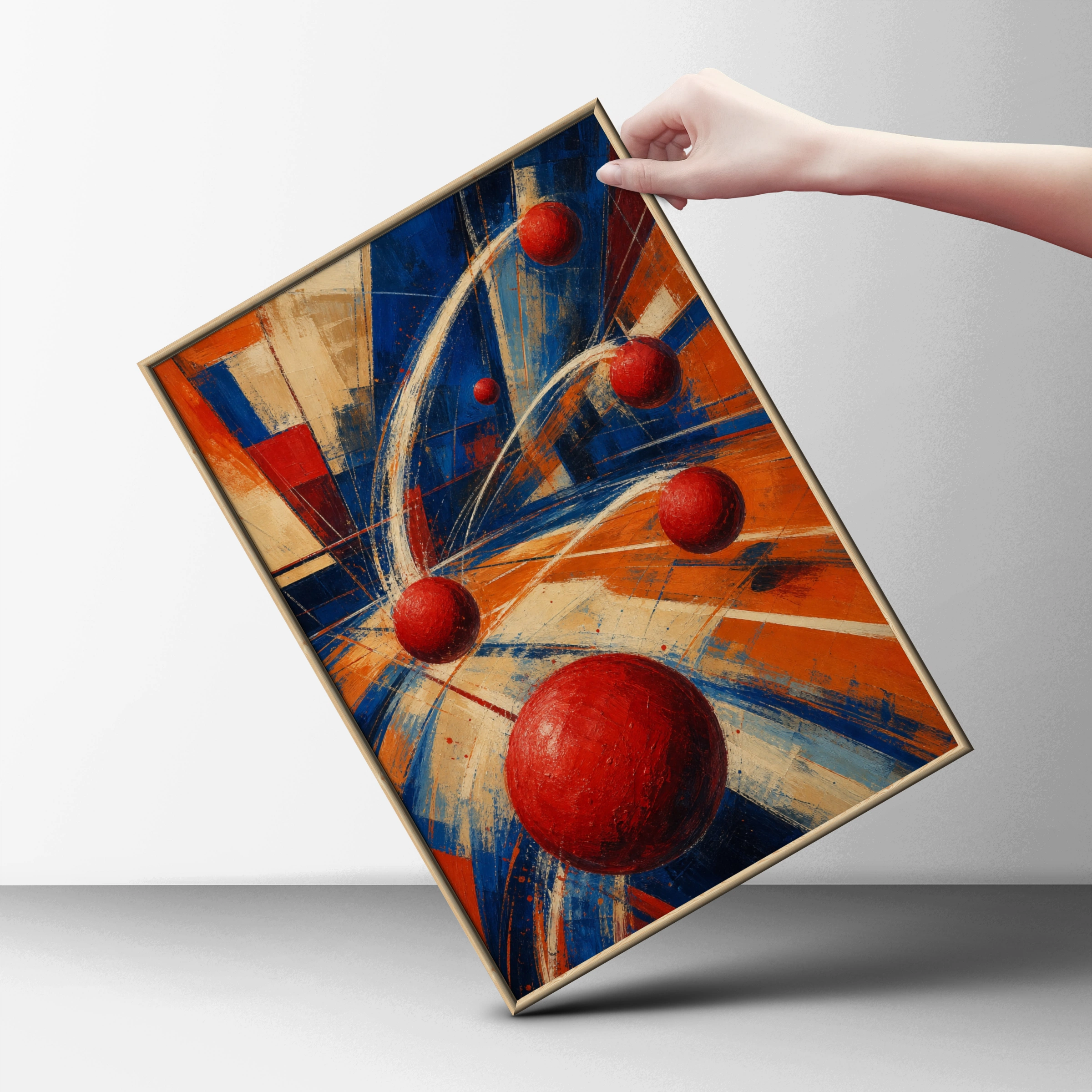 Dodgeball Abstract Art Poster, Dynamic Sports Wall Art, Red Blue Orange Print
