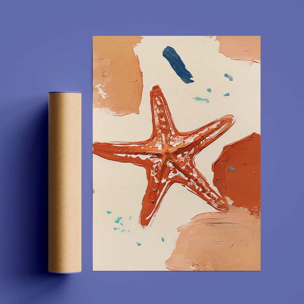 Starfish Wall Art, Coastal Poster, Terracotta Ocean Print, Abstract Seaside Decor