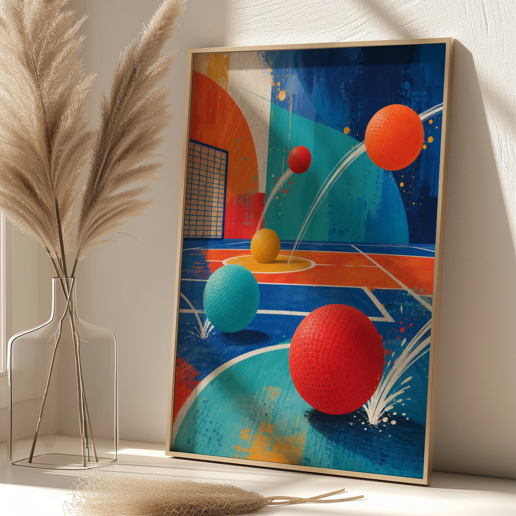 Colourful Dodgeball Court Abstract Art Poster, Sports Wall Art, Bold Retro Print
